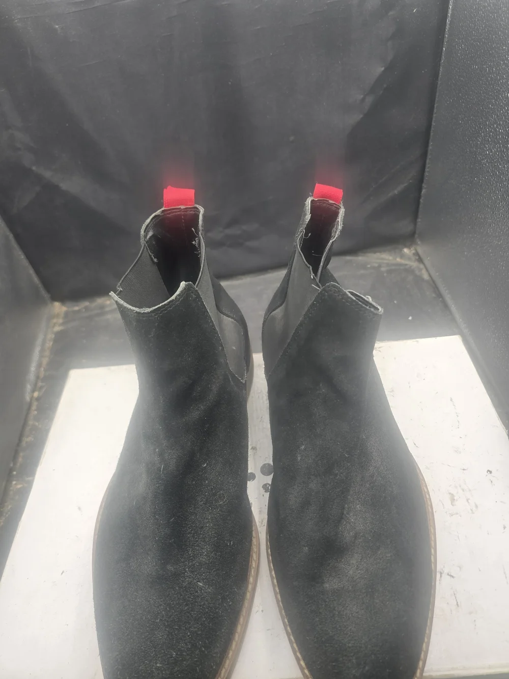 ASOS Black Suede Chukka Boots with Red Pull Tabs